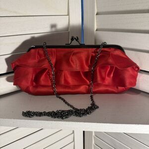 Hollywould for Target Red Satin Clutch 10x5 Ruffle Frame Chain Strap